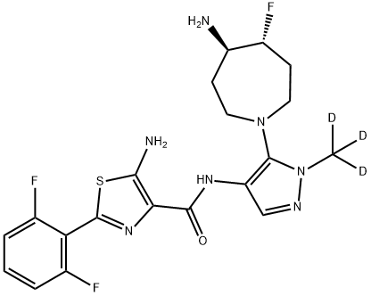 5-Amino-N-[5-[(4R,5R)-4-amino-5-fluorohexahydro-1H-azepin-1-yl]-1-(methyl-d3)-1H-pyrazol-4-yl]-2-(2,6-difluorophenyl)-4-thiazolecarboxamide 구조식 이미지