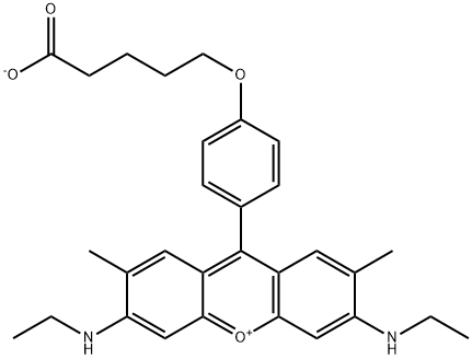 Xanthylium, 9-[4-(4-carboxybutoxy)phenyl]-3,6-bis(ethylamino)-2,7-dimethyl-, inner salt (ACI) Structure