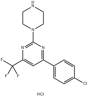 Pyrimidine, 4-(4-chlorophenyl)-2-(1-piperazinyl)-6-(trifluoromethyl)-, hydrochloride (1:2) Structure