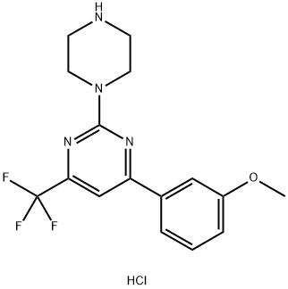 Pyrimidine, 4-(3-methoxyphenyl)-2-(1-piperazinyl)-6-(trifluoromethyl)-, hydrochloride (1:2) Structure