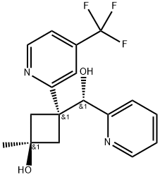 2-Pyridinemethanol, α-[cis-3-hydroxy-3-methyl-1-[4-(trifluoromethyl)-2-pyridinyl]cyclobutyl]-, (αS)- 구조식 이미지