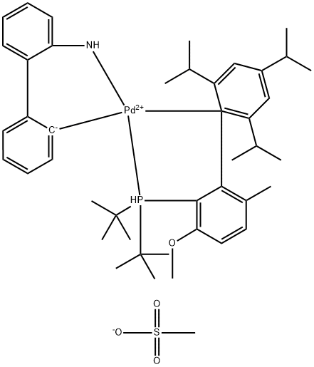 Methanesulfonato(2-(di-t-butylphosphino)-3-methoxy-6-methyl-2',4',6'-tri-i-propyl-1,1'-biphenyl)(2'-amino-1,1'-biphenyl-2-yl)palladium(II) Structure