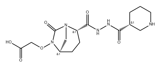 {7-oxo-2-[N'-((R)-piperidin-3-ylcarbonyl)hydrazinocarbonyl]-1,6-diaza-bicyclo[3.2.1]oct-6-yloxy}acetic acid Structure