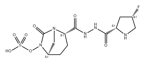 sulfuric acid mono[2-(N'-[(2S,4S)-4-fluoropyrrolidin-2-ylcarbonyl]hydrazinocarbonyl)-7-oxo-1,6-diazabicyclo[3.2.1]oct-6-yl] ester Structure