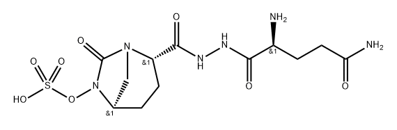 sulfuric acid mono[2-(N'-(2-amino-4-(aminocarbonyl)butanoyl)hydrazinocarbonyl)-7-oxo-1,6-diazabicyclo[3.2.1]oct-6-yl] ester Structure
