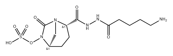 sulfuric acid mono[2-(N'-(5-aminopentanoyl)hydrazinocarbonyl)-7-oxo-1,6-diazabicyclo[3.2.1]oct-6-yl] ester Structure