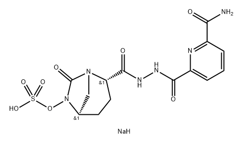 sulfuric acid mono[2-(N'-((6-aminocarbonylpyridin-2-yl)carbonyl)hydrazinocarbonyl)-7-oxo-1,6-diazabicyclo[3.2.1]oct-6-yl] ester sodium salt 구조식 이미지