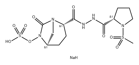 1 ,6-Diazabicyclo[3.2.1 ]octane-2-carboxylic acid, 7-oxo-6-(sulfooxy)-, 2-[2-[[(2S)-1 -(methyls ulfonyl)-2-pyrrolidinyl]carbonyl]hydrazide], sodium salt (1 :1 ), (2S,5R)- Structure