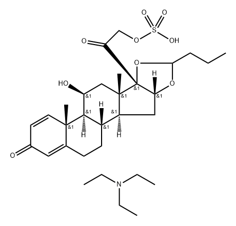 Pregna-1,4-diene-3,20-dione, 16,17-[butylidenebis(oxy)]-11-hydroxy-21-(sulfooxy)-, (11β,16α)-, compd. with N,N-diethylethanamine (1:1) Structure