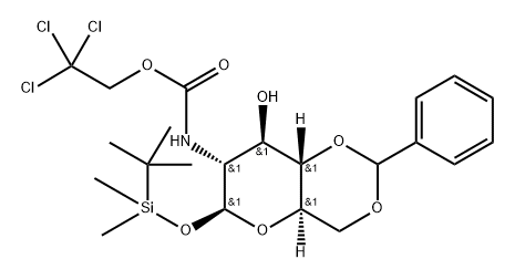 β-D-Glucopyranose, 2-deoxy-1-O-[(1,1-dimethylethyl)dimethylsilyl]-4,6-O-(phenylmethylene)-2-[[(2,2,2-trichloroethoxy)carbonyl]amino]- Structure