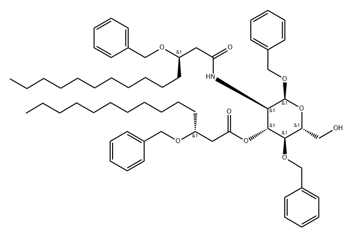 α-D-Glucopyranoside, phenylmethyl 2-deoxy-2-[[(3R)-1-oxo-3-(phenylmethoxy)tetradecyl]amino]-4-O-(phenylmethyl)-, 3-[(3R)-3-(phenylmethoxy)tetradecanoate] Structure