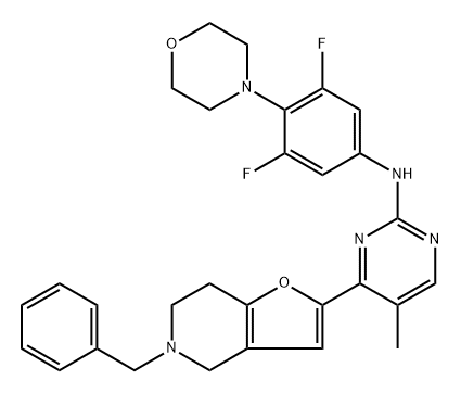 N-[3,5-Difluoro-4-(4-morpholinyl)phenyl]-5-methyl-4-[4,5,6,7-tetrahydro-5-(phenylmethyl)furo[3,2-c]pyridin-2-yl]-2-pyrimidinamine Structure