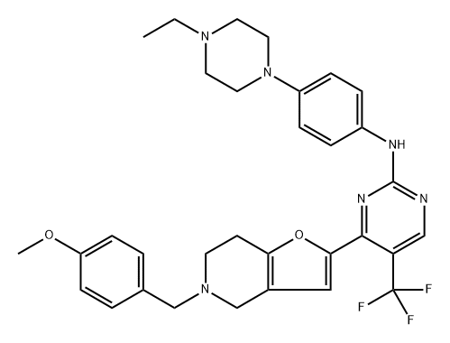 N-[4-(4-Ethyl-1-piperazinyl)phenyl]-4-[4,5,6,7-tetrahydro-5-[(4-methoxyphenyl)methyl]furo[3,2-c]pyridin-2-yl]-5-(trifluoromethyl)-2-pyrimidinamine Structure