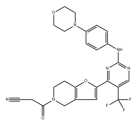 6,7-Dihydro-2-[2-[[4-(4-morpholinyl)phenyl]amino]-5-(trifluoromethyl)-4-pyrimidinyl]-β-oxofuro[3,2-c]pyridine-5(4H)-propanenitrile 구조식 이미지