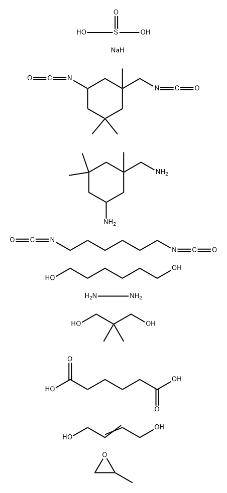 Hexanedioic acid, polymer with 5-amino-1,3,3-trimethylcyclohexanemethanamine, 2-butene-1,4-diol, 1,6-diisocyanatohexane, 2,2-dimethyl-1,3-propanediol, 1,6-hexanediol, hydrazine, 5-isocyanato-1-(isocyanatomethyl) -1,3,3-trimethylcyclohexane, methyloxirane Structure