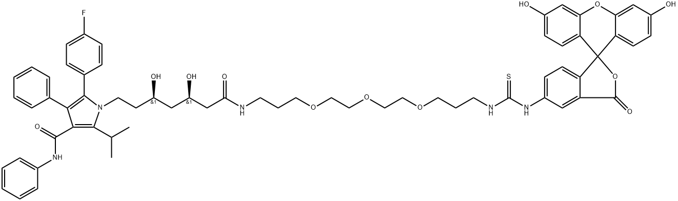 1H-Pyrrole-1-heptanamide, N-[15-[(3',6'-dihydroxy-3-oxospiro[isobenzofuran-1(3H),9'-[9H]xanthen]-5-yl)amino]-15-thioxo-4,7,10-trioxa-14-azapentadec-1-yl]-2-(4-fluorophenyl)-β,δ-dihydroxy-5-(1-methylethyl)-3-phenyl-4-[(phenylamino)carbonyl]-, (βR,δR)- Structure