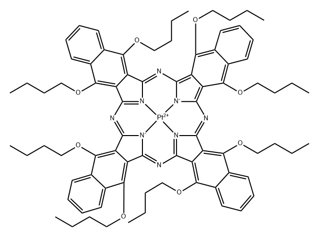 Platinum, [5,9,14,18,23,27,32,36-octabutoxy-37H,39H-tetranaphtho[2,3-b:2',3'-g:2'',3''-l:2''',3'''-q]porphyrazinato(2-)-κN37,κN38,κN39,κN40]-, (SP-4-1)- Structure