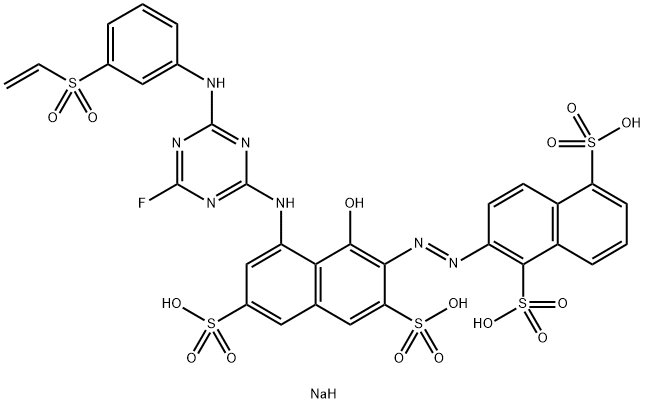 3-(1,5-Disubstituted-naphthalene-2-ylazo)-5-[(3-substituted-phenylamino)-fluoro- [heteromonocyclyl]-4-hydroxy-naphthalene-2,7-disulfonic acid sodium salt Structure