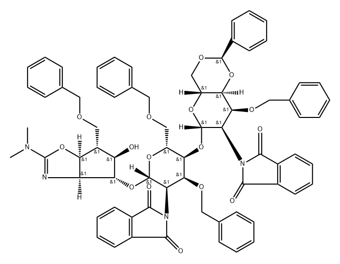 .beta.-D-Allopyranoside, (3aS,4R,5R,6R,6aS)-2-(dimethylamino)-3a,5,6,6a-tetrahydro-5-hydroxy-6-(phenylmethoxy)methyl-4H-cyclopentoxazol-4-yl 2-deoxy-4-O-2-deoxy-2-(1,3-dihydro-1,3-dioxo-2H-isoindol-2-yl)-3-O-(phenylmethyl)-4,6-O-(R)-phenylmethylene-.beta. Structure