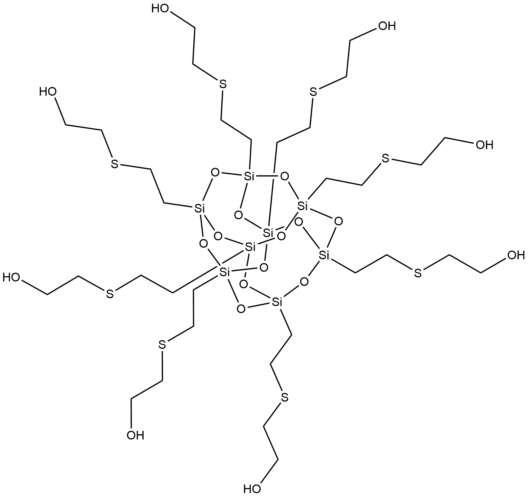 Ethanol, 2,2',2'',2''',2'''',2''''',2'''''',2'''''''-[pentacyclo[9.5.1.13,9.15,15.17,13]octasiloxane-1,3,5,7,9,11,13,15-octayloctakis(2,1-ethanediylthio)]octakis- Structure