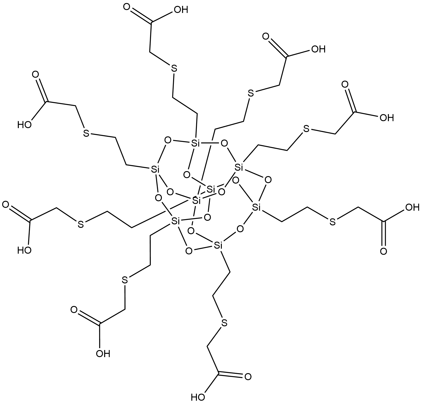 Acetic acid, 2,2',2'',2''',2'''',2''''',2'''''',2'''''''-[pentacyclo[9.5.1.13,9.15,15.17,13]octasiloxane-1,3,5,7,9,11,13,15-octayloctakis(2,1-ethanediylthio)]octakis- Structure