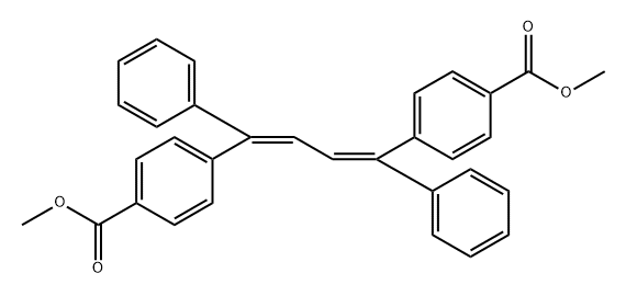 Benzoic acid, 4,4'-[(1Z,3Z)-1,4-diphenyl-1,3-butadiene-1,4-diyl]bis-, 1,1'-dimethyl ester Structure