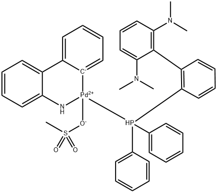Palladium[2'-(amino-κN)[1,1'-biphenyl]-2-yl-κC][2'-(diphenylphosphino-κP)-N2,N2,N6,N6-tetramethyl[1,1'-biphenyl]-2,6-diamine](methanesulfonato-κO)- Structure