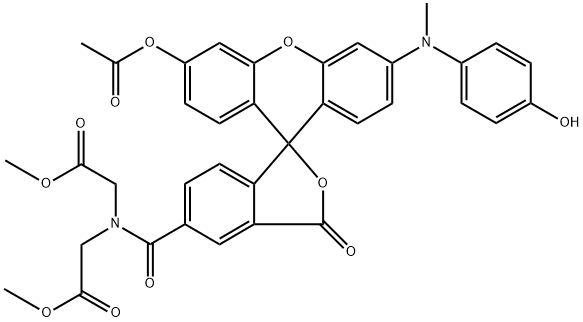 Glycine, N-[[3'-(acetyloxy)-6'-[(4-hydroxyphenyl)methylamino]-3-oxospiro[isobenzofuran-1(3H),9'-[9H]xanthen]-5-yl]carbonyl]-N-(2-methoxy-2-oxoethyl)-, methyl ester Structure