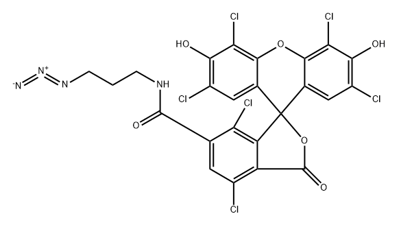 Spiro[isobenzofuran-1(3H),9'-[9H]xanthene]-6-carboxamide, N-(3-azidopropyl)-2',4,4',5',7,7'-hexachloro-3',6'-dihydroxy-3-oxo- 구조식 이미지