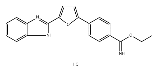 Benzenecarboximidic acid, 4-[5-(1H-benzimidazol-2-yl)-2-furanyl]-, ethyl ester, hydrochloride (1:2) Structure