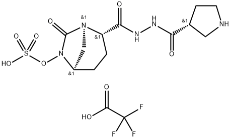 (3R)-3-(2-((2S,5R)-7-oxo-6-(sulfooxy)-1,6-diazabicyclo[3.2.1]octane-2-carbonyl)hydrazine-1-carbonyl)pyrrolidin-1-ium 2,2,2-trifluoroacetate (1:1) Structure