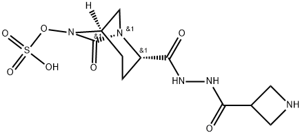 (2S,5R)-2-(2-(azetidine-3-carbonyl)hydrazine-1-carbonyl)-7-oxo-1,6-diazabicyclo[3.2.1]octan-6-yl hydrogen sulfate Structure