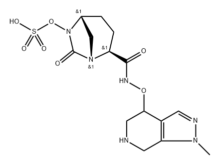 (1R,2S,5R)-7-Oxo-2-[[[(4,5,6,7-tetrahydro-1- methyl-1H-pyrazolo[3,4-c]pyridin-4-yl)oxy] amino]carbonyl]-1,6-diazabicyclo[3.2.1]oct-6- yl hydrogen sulfate Structure