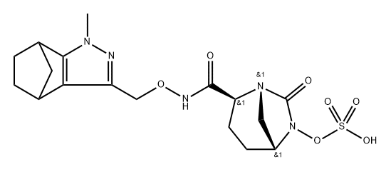 (1R,2S,5R)-7-Oxo-2-[[[(4,5,6,7-tetrahydro-1- methyl-4,7-methano-1H-indazol-3-yl) methoxy]amino]carbonyl]-1,6-diazabicyclo [3.2.1]oct-6-yl hydrogen sulfate 구조식 이미지