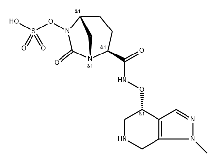 (1R,2S,5R)-7-Oxo-2-[[[[(4R)-4,5,6,7-tetrahydro1-methyl-1H-pyrazolo[3,4-c]pyridin-4-yl]oxy] amino]carbonyl]-1,6-diazabicyclo[3.2.1]oct-6- yl hydrogen sulfate 구조식 이미지