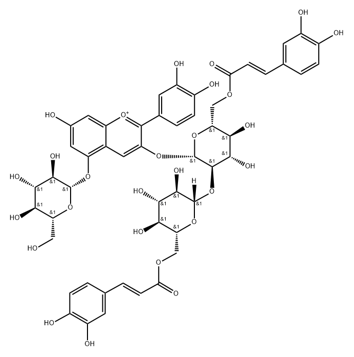 Cyanidin-3-O-[6-O-trans-caffeyl-(6-O-trans-caffeyl-2-O-β-glucopyranosyl)]-β-glucopyranoside)-5-O-β-glucopyranoside Structure