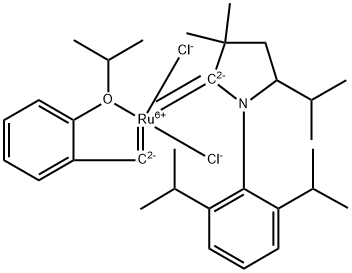 Ruthenium, [1-[2,6-bis(1-methylethyl)phenyl]-3,3-dimethyl-5-(1-methylethyl)-2-pyrrolidinylidene]dichloro[[2-(1-methylethoxy-κO)phenyl]methylene-κC]-, (SP-5-41)- Structure