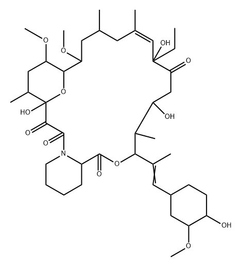 15,19-Epoxy-3H-pyrido2,1-c1,4oxaazacyclotricosine-1,7,20,21(4H,23H)-tetrone, 8-ethyl-5,6,8,11,12,13,14,15,16,17,18,19,24,25,26,26a-hexadecahydro-5,8,19-trihydroxy-3-2-(4-hydroxy-3-methoxycyclohexyl)-1-methylethenyl-14,16-dimethoxy-4,10,12,18-tetramethyl-, 구조식 이미지