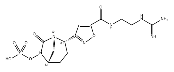 (1R,2S,5R)-2-[5-[[[2-[(Aminoiminomethyl) amino]ethyl]amino]carbonyl]-3-isoxazolyl]-7- oxo-1,6-diazabicyclo[3.2.1]oct-6-yl hydrogen sulfate Structure