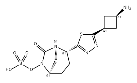 (1R,2S,5R)-2-[5-(cis-3-Aminocyclobutyl)-1,3,4- thiadiazol-2-yl]-7-oxo-1,6-diazabicyclo[3.2.1] oct-6-yl hydrogen sulfate Structure