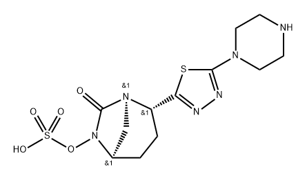 (1R,2S,5R)-7-Oxo-2-[5-(1-piperazinyl)-1,3,4- thiadiazol-2-yl]-1,6-diazabicyclo[3.2.1]oct-6-yl hydrogen sulfate 구조식 이미지
