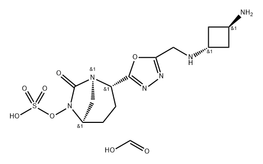 Formic acid, compd. with (1R,2S,5R)-2-[5- [[(trans-3-aminocyclobutyl)amino]methyl]-1,3, 4-oxadiazol-2-yl]-7-oxo-1,6-diazabicyclo[3.2.1] oct-6-yl hydrogen sulfate (1:X) 구조식 이미지