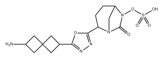 (1R,2S,5R)-2-[5-(6-Aminospiro[3.3]hept-2-yl)-1, 3,4-oxadiazol-2-yl]-6-(sulfooxy)-1,6-diazab icyclo[3.2.1]octan-7-one 구조식 이미지