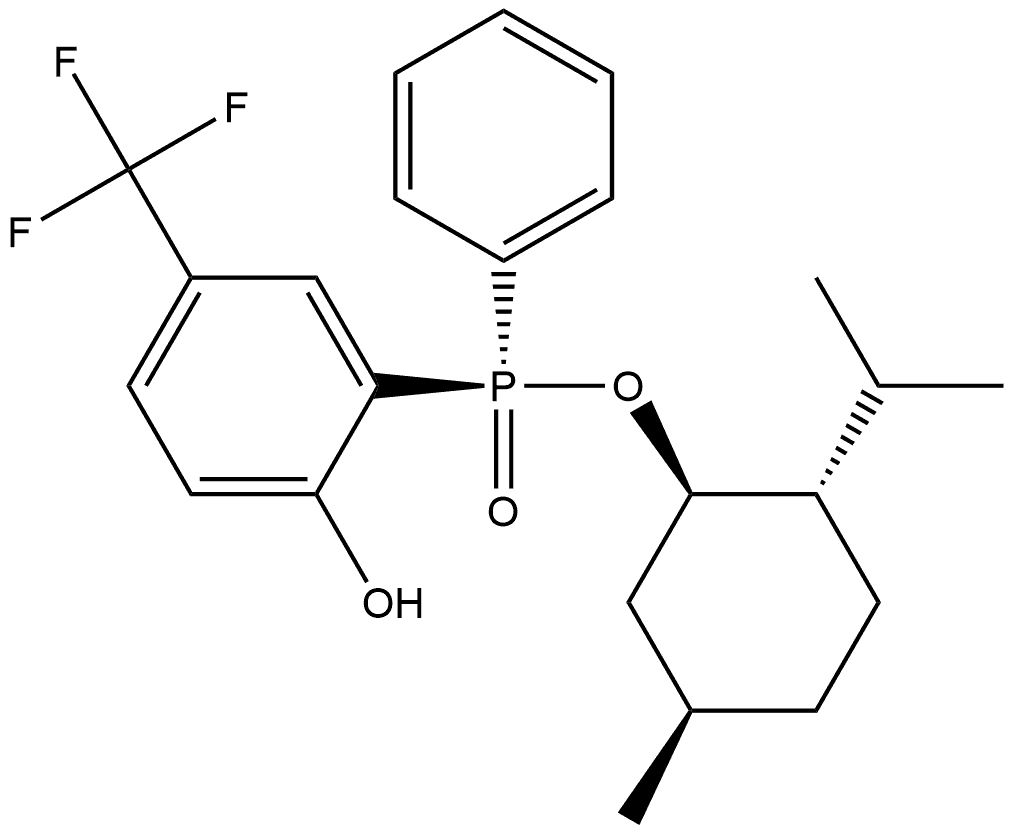 (Rp)-(-)-Menthyl phenyl-2-hydroxy-5-tri fluoromethyl-phenyl phosphinate 구조식 이미지