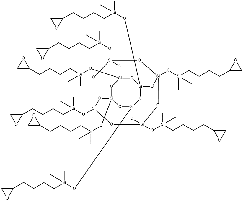 Pentacyclo[9.5.1.13,9.15,15.17,13]octasiloxane, 1,3,5,7,9,11,13,15-octakis[[dimethyl[4-(2-oxiranyl)butyl]silyl]oxy]-, homopolymer Structure