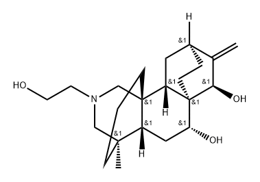 1H,7H-6a,9-Ethano-4,10b-propanobenz[h]isoquinoline-6,7-diol, decahydro-2-(2-hydroxyethyl)-4-methyl-8-methylene-, (4R,4aR,6R,6aR,7R,9S,10aS,10bS)- (9CI) Structure