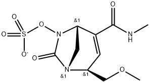 Sulfuric acid, mono[(1R,2S,5R)-2-(methoxy
methyl)-4-[(methylamino)carbonyl]-7-oxo-1,6-
diazabicyclo[3.2.1]oct-3-en-6-yl] ester, ion(1-) Structure