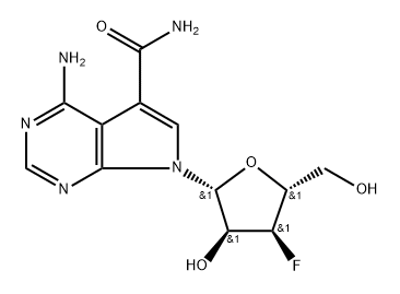 4-Amino-7-(3-deoxy-3-fluoro--D-ribofuranosyl)-7H-pyrrolo [2.3-d]pyrimidine-5-carboxamide Structure