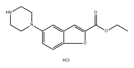 2-Benzofurancarboxylic acid, 5-(1-piperazinyl)-, ethyl ester, hydrochloride (1:2) Structure