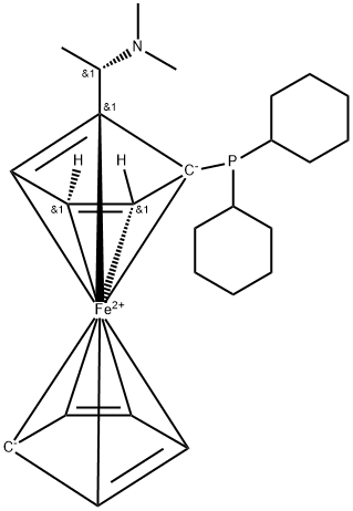 (R)-1-(Dicyclohexylphosphino)-2-[(S)-1-(dimethylamino)ethyl]ferrocene Structure